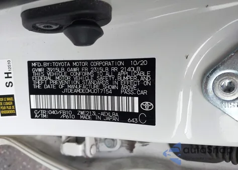 2021 Toyota Corolla Hybrid Le from USA, damaged, VIN JTDEAMDE0MJ017154